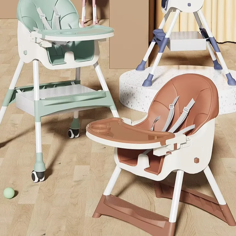 Wholesale Foldable Portable Plastic Baby High Chair 0-12 Months Adjustable Height Multifunctional Movable Children Dining Chair