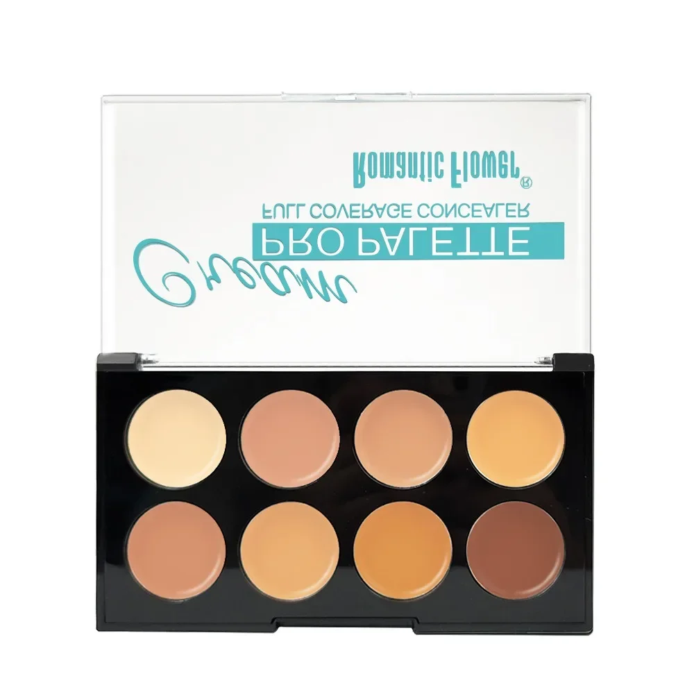 Paleta de corretivo de cobertura total de 8 cores 3 em 1 contorno iluminar cor correta maquiagem facial à prova d'água para olheiras e vermelhidão
