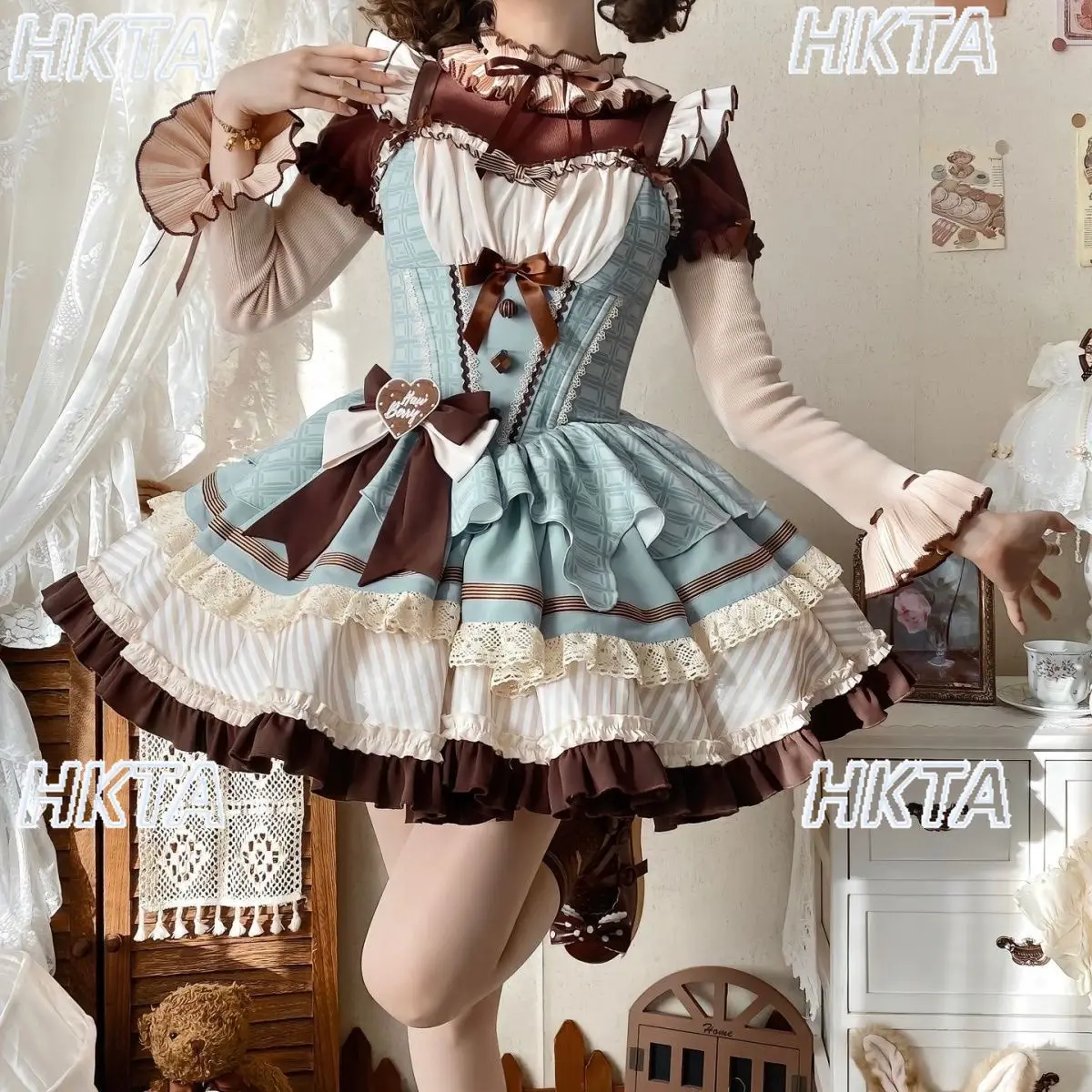 

Sweet Lace Bow Flying Sleeve Lolita Short Ball Gown Dresses Jsk Female Kawaii Cute Waist Fold Cascade Cake Suspender Dress Women