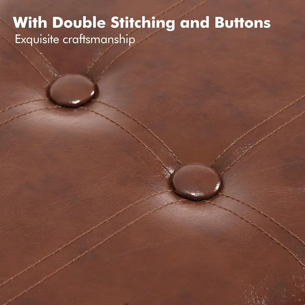 35.5 3-Tier Shoe Storage Bench with Leather Seat, Metal Frame, Holds 300 lbs, for Entryway, Living Room, Mudroom, Rustic Brown