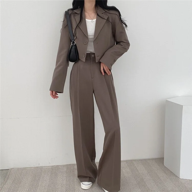 Woman 2PCS Short Blazer Jacket Long Pants Trousers Pink Suits Two-Piece Women Set Office Business Casual Wear ZX-827