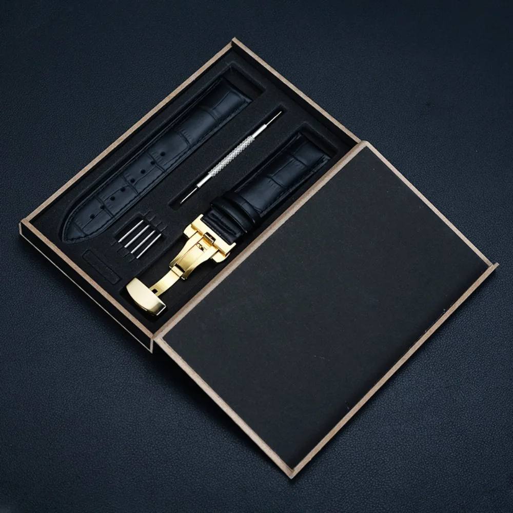 19mm 20mm 21mm 22mm Full Grain Cow Leather Watchband Crocodile Pattern Replacement Watch Belt with Gift Box Adjustable