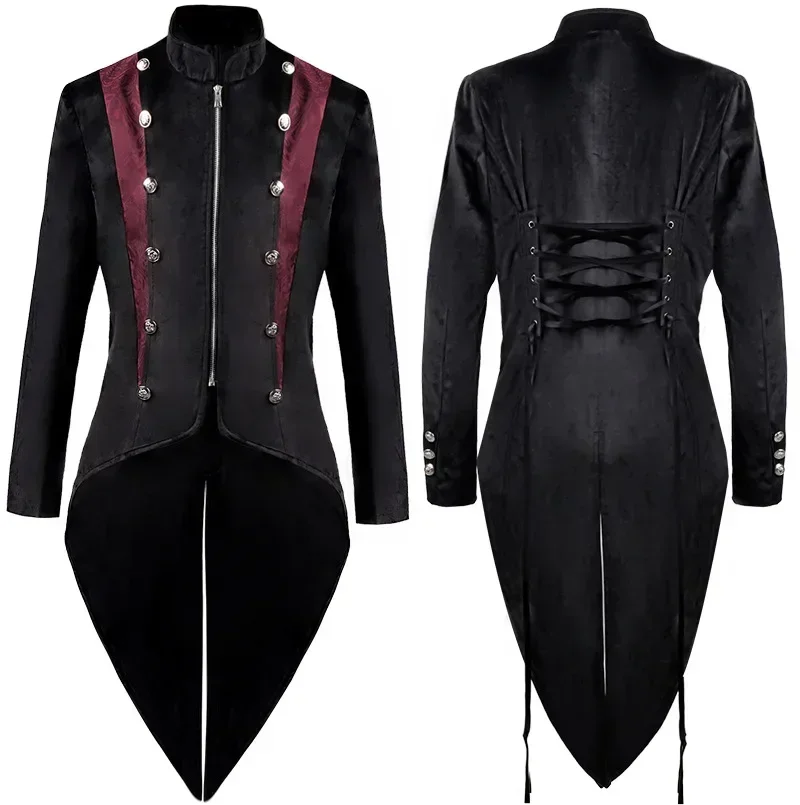 

New New Vintage Color Matching Lace Zipper Long Medieval Court Suede Tuxedo