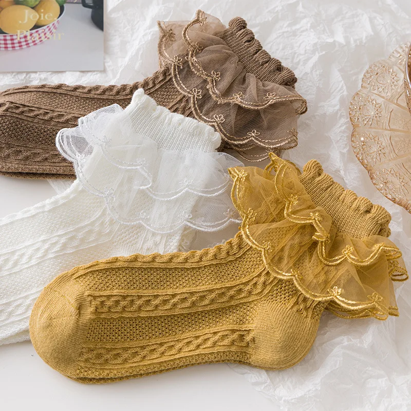 5 أزواج من الجوارب المكشكشة المصنوعة من الدانتيل للفتيات من القطن قابلة للتنفس ومريحة ورائعة على طراز الأميرة للأطفال جاهزة للرقص مع حواف مكشكشة #5