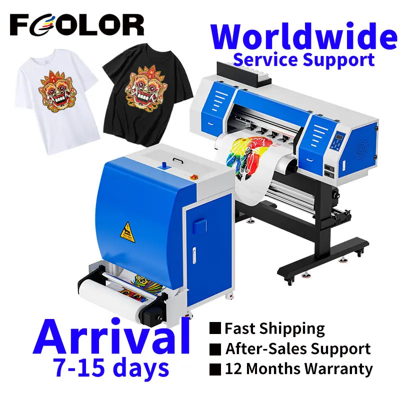 Fcolor 60cm A1 DTF Printer Dual XP600 Print head Business DTF Printer with DTF Powder Shaker Machine for T shirt Textile