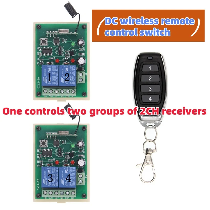 

DC 12V 24V Two-Channel RF Remote Control Switch 1 Drag 2CH Receiver, Used For Motor, Lamp, Parking Barrier Equipment Switch
