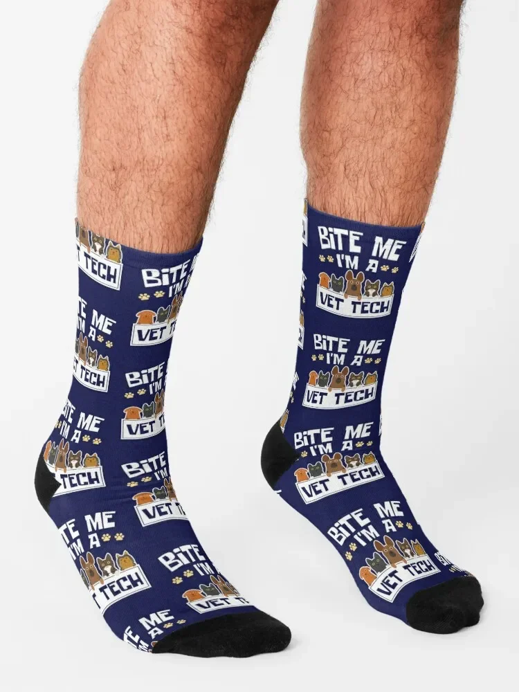 Calcetines de fútbol antideslizantes para hombre y mujer, medias divertidas de técnico veterinario, Bite Me I'm A Vet Tech