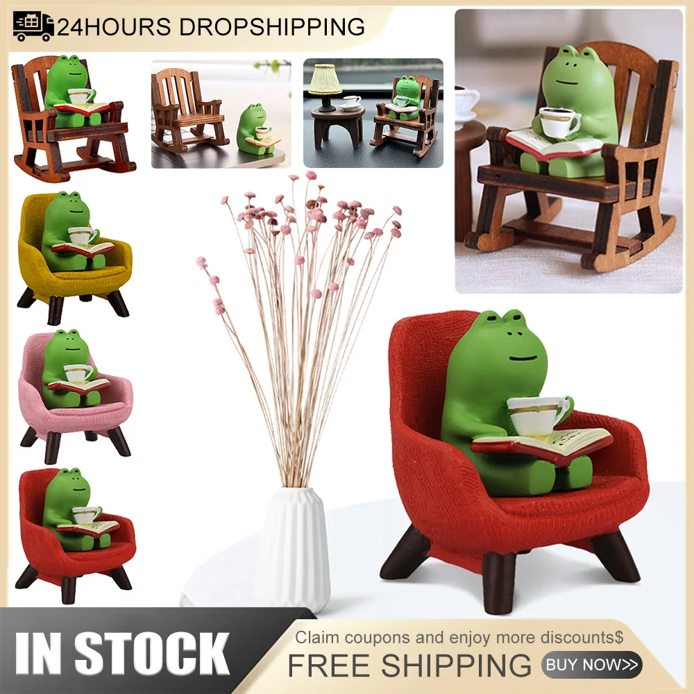 Cute Sitting Frogs Craft Resin Drinking Coffee Frog Micro Landscape Creative Funny Frog Reading Sculpture Gift for Frog Lovers