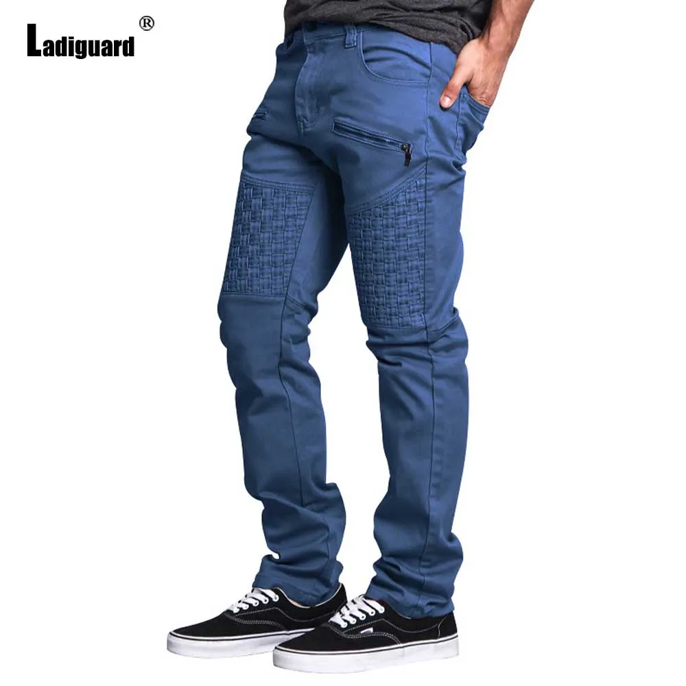 

Ladiguard 2023 Men's Casual Stand Pocket Pants Solid Blue Cargo Trouser Men Streetwear Plus Size Mens Fashion Pleated Sweatpants