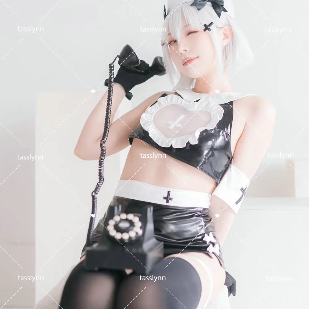 

Japanese Malymoon Sexy Patent Leather Black Nurse Cos Love Maid Dress Halloween Costumes for Women Maid Cosplay