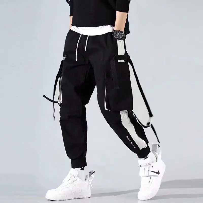 Ropa de calle clásica para hombre, pantalones Cargo con cintas de letras, chándal táctico informal con bolsillos, estilo Hip Hop