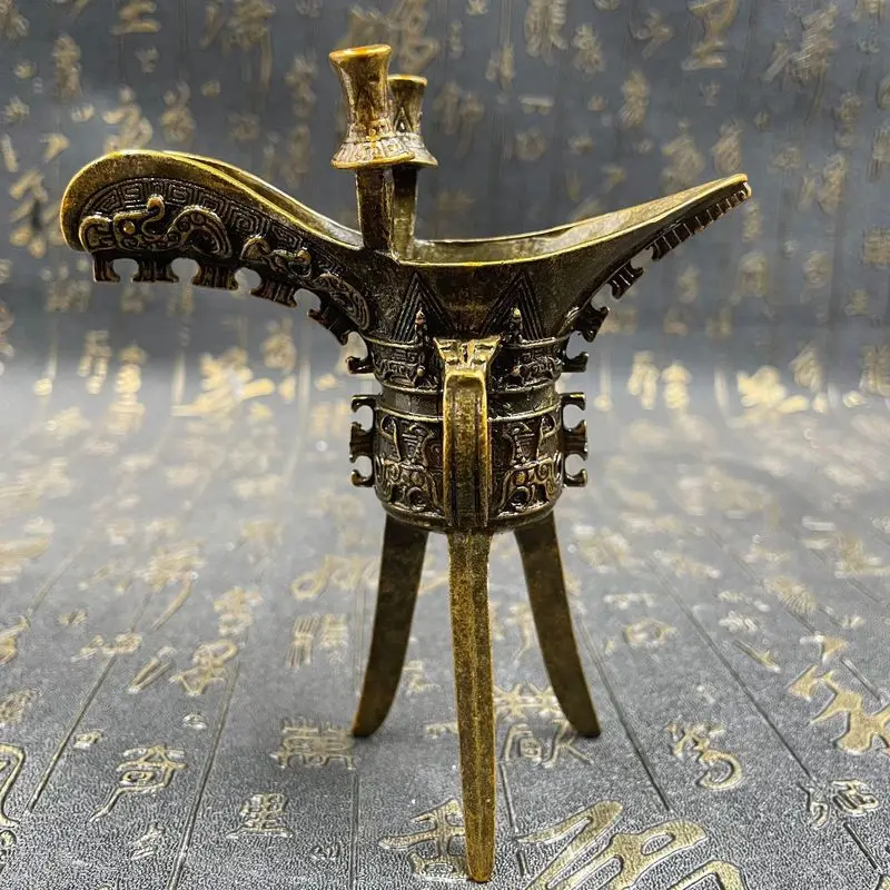 Ancient bronze phoenix-patterned wine cup ornament