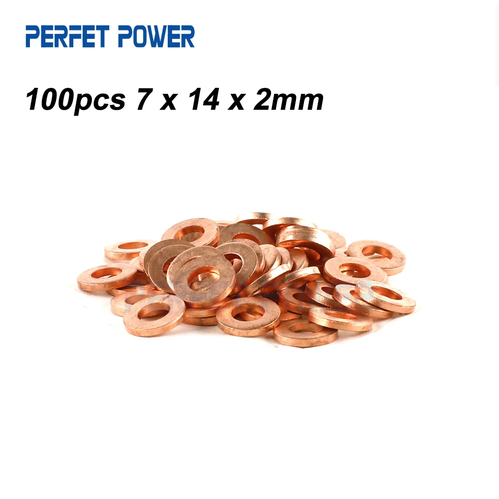 100 Uds 7x14x2mm boquilla de inyector Common Rail arandela boquilla de inyector sello junta de cobre anillo de sellado hecho en China nuevo