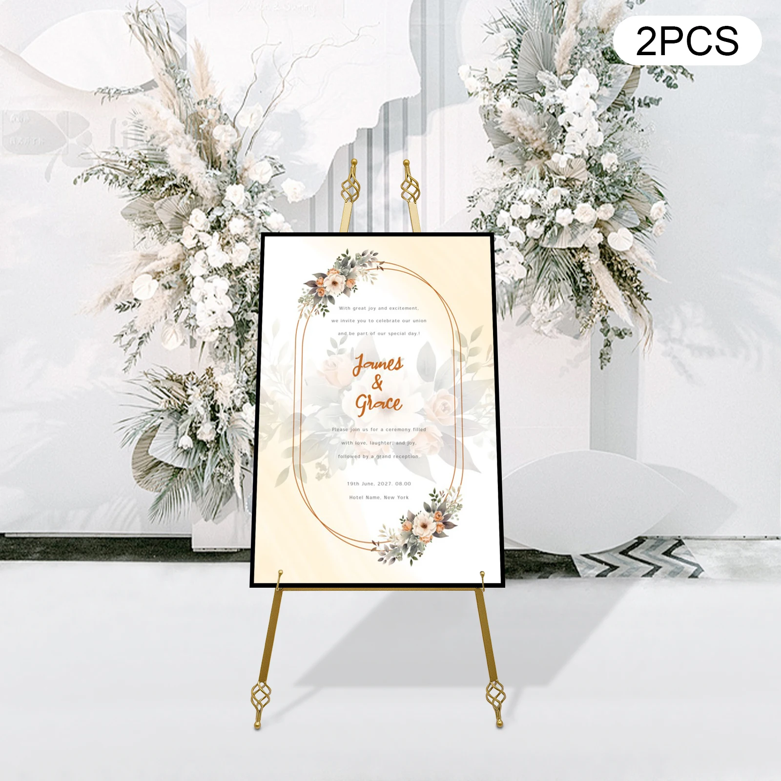 

Подставка для свадебных фотографий, 2 шт., золотистые рамки-подставки 48x110 см, держатель для приветственных табличек с отверстиями для крючков для свадьбы