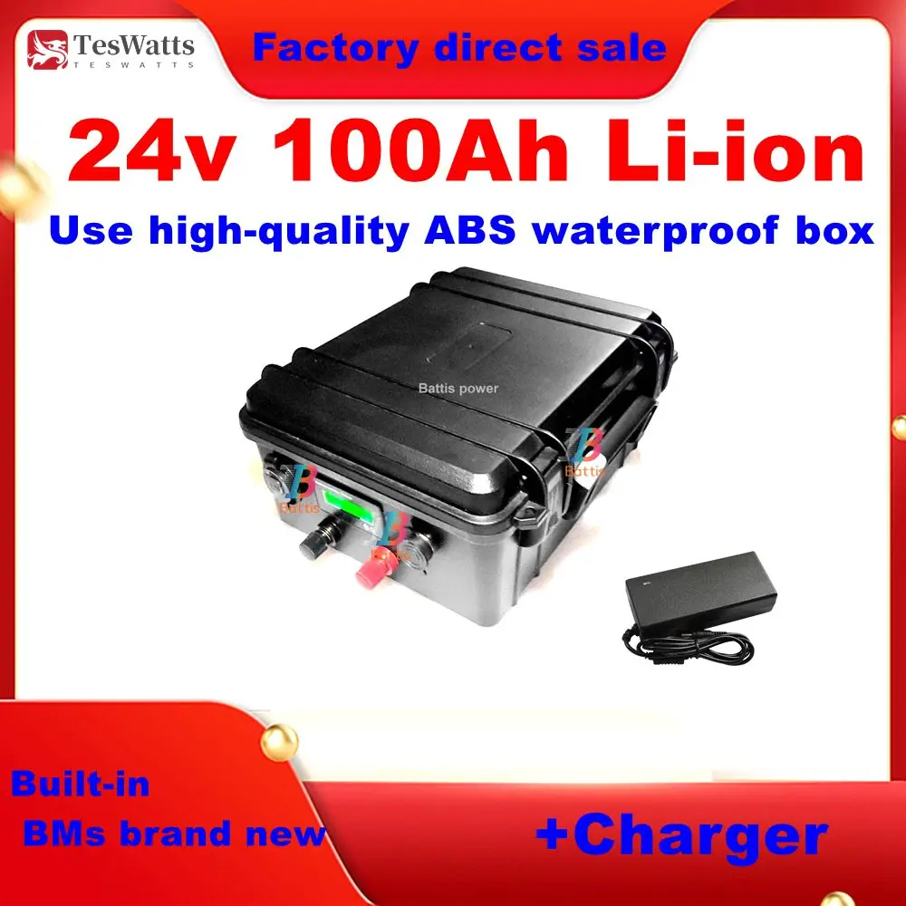 

IP67 waterproof 24V 50Ah 60Ah 80Ah 100Ah 120Ah 150Ah lithium ion battery with BMS for boat thruster solar inverter+10A charger