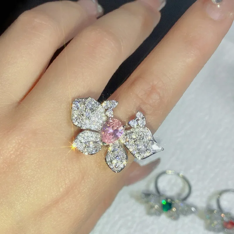 خاتم MDLFES Moiss1n Diamond Style Vintage Green Sparkle Princess الوردي مطلي بالذهب عيار 18 قيراط