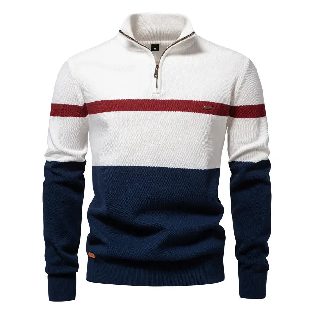 Autumn Winter High-quality Mens Sweater Half High Collar Stripe Pullover Male Business Casual Knitwear Sweaters XXL Men Clothing