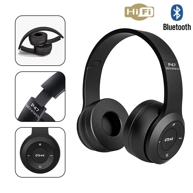 HIFI 스테레오 이어폰 블루투스 헤드셋 접이식 시리즈 무선 야외 스포츠 헤드폰 아이폰 삼성 PC 게임 액세서리