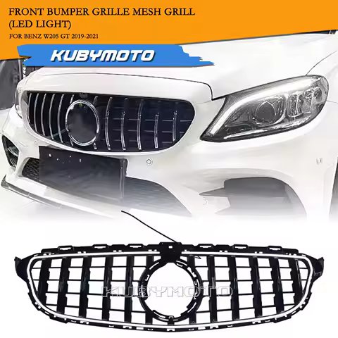 Car Front Grille Racing Grill Radiator Mesh Air Intake Grid with LED Light For Mercedes Benz W205 GT 2019-2021