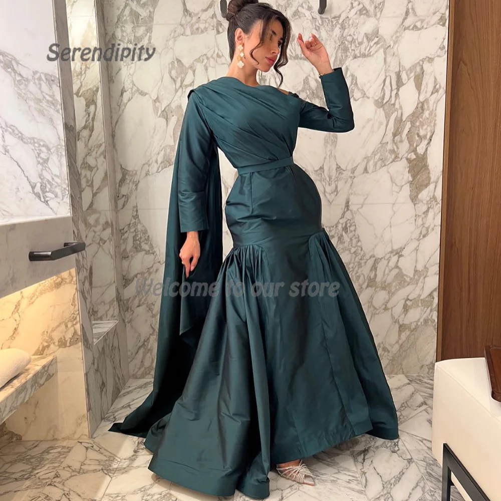 

Serendipity Satin A-Line Elegant Floor-Length One-Shoulder Saudi Arabia Evening Dresses Slim Fit Green Prom Gown For Women