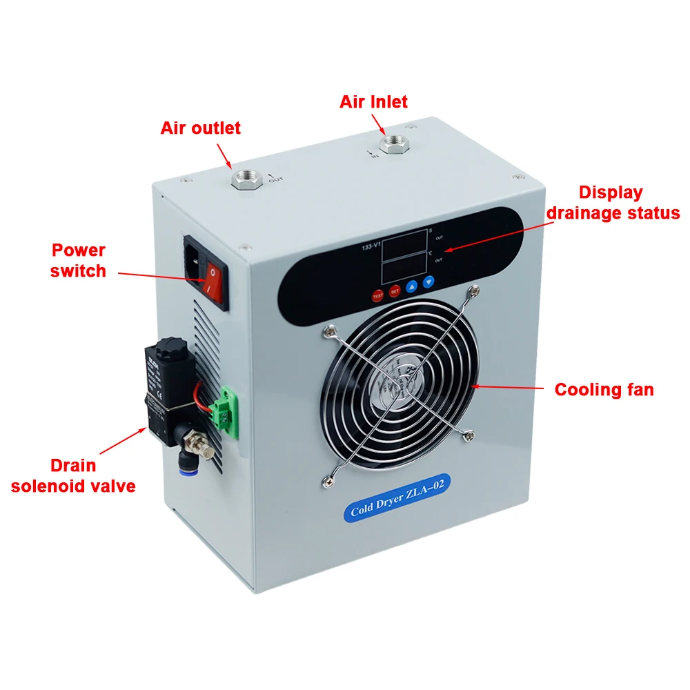 120L/min Refrigerated Gas Dryer Air Compressor Compressed Air Drying Water Removal Filtration Automatic Drainage Cold Dryer