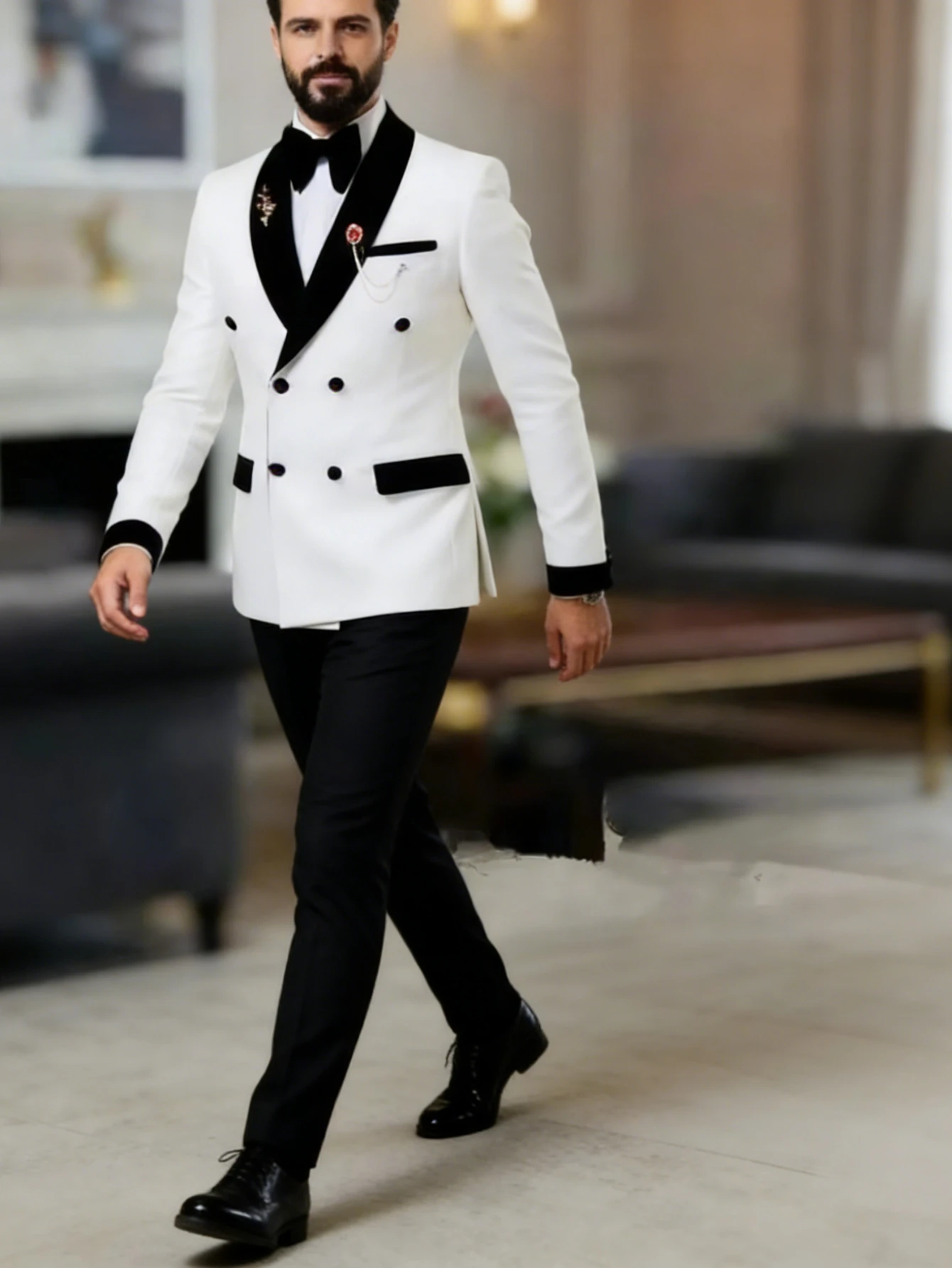 

Новый бело-черный мужской костюм для торжественных мероприятий, свадеб, вечеринок, выпускных, деловых встреч, смокинг из 2-х частей: пиджак и брюки.