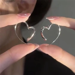 Fashion Simple Vintage Silver Color Metal Heart Hoop Earrings For Women Y2K Hip Hop Cool Punk Aesthetic Jewelry Accessories