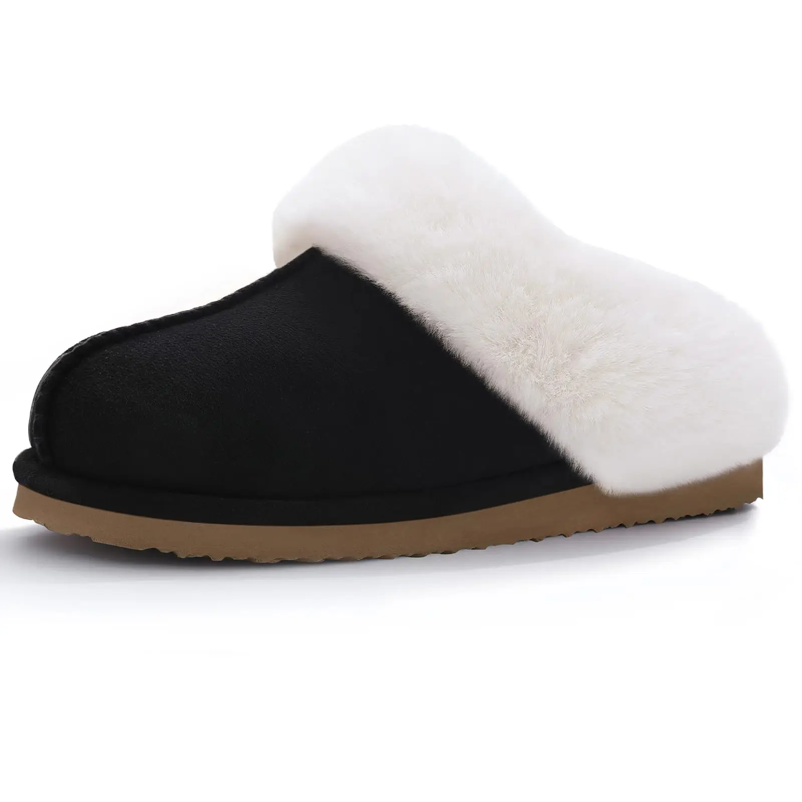 

Shevalues Winter Fluffy Faux Fur Collar House Slippers Women Plush Fur Slippers Furry Memory Foam Slides Indoor Outdoor Shoes