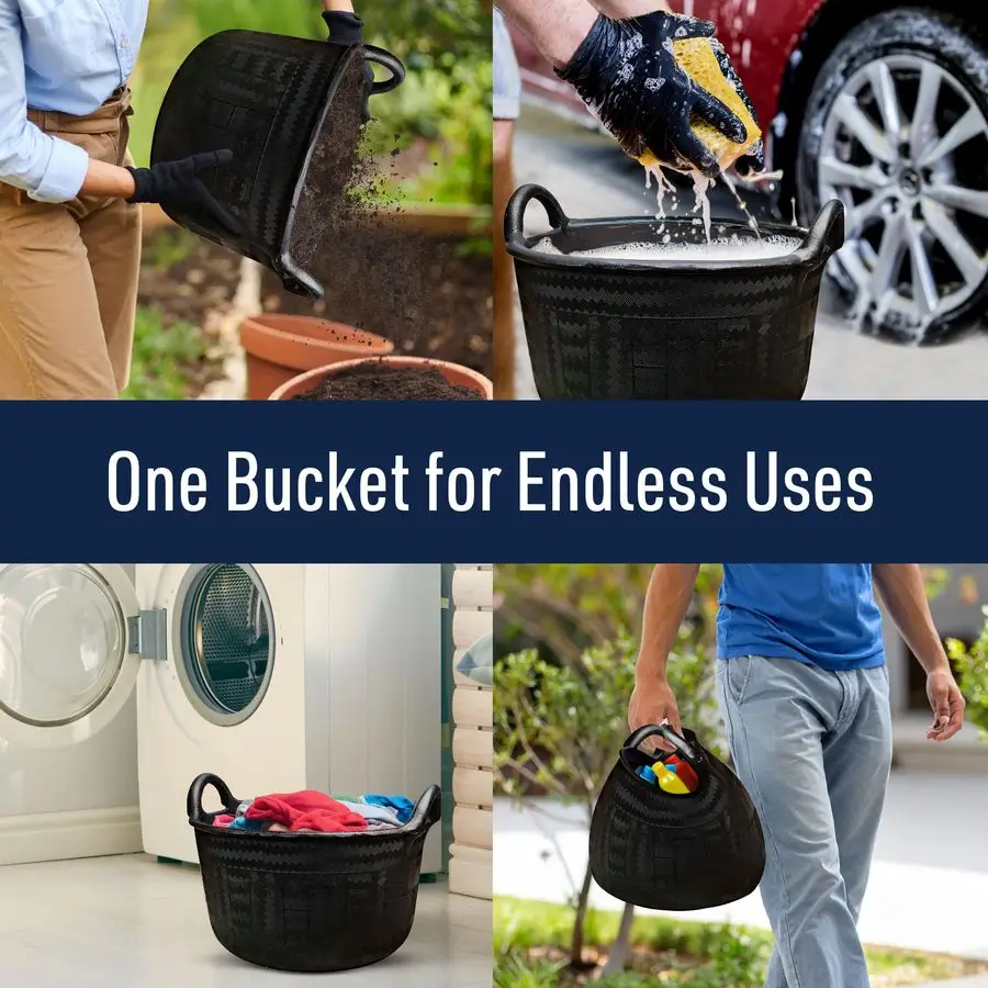 دلو بمقابض 30 لتر 8 جالون دلو من المطاط الطبيعي صندوق نفايات ساحة متعدد الاستخدام، سلة حصاد للبستنة، أو حوض المرافق لـ