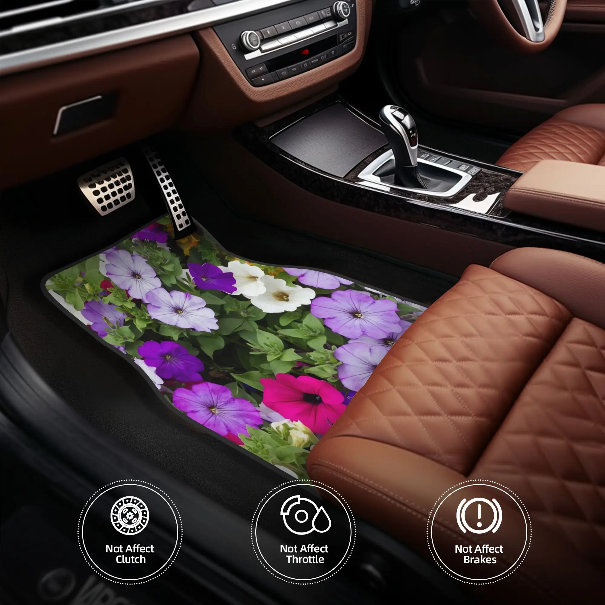 4pcs Petunias Flowers Car Floor Mats, Durable, Fit For Cars, Ideal Gift, Vehicle Interior Mats, Playful Design, Durable Mats, Ca