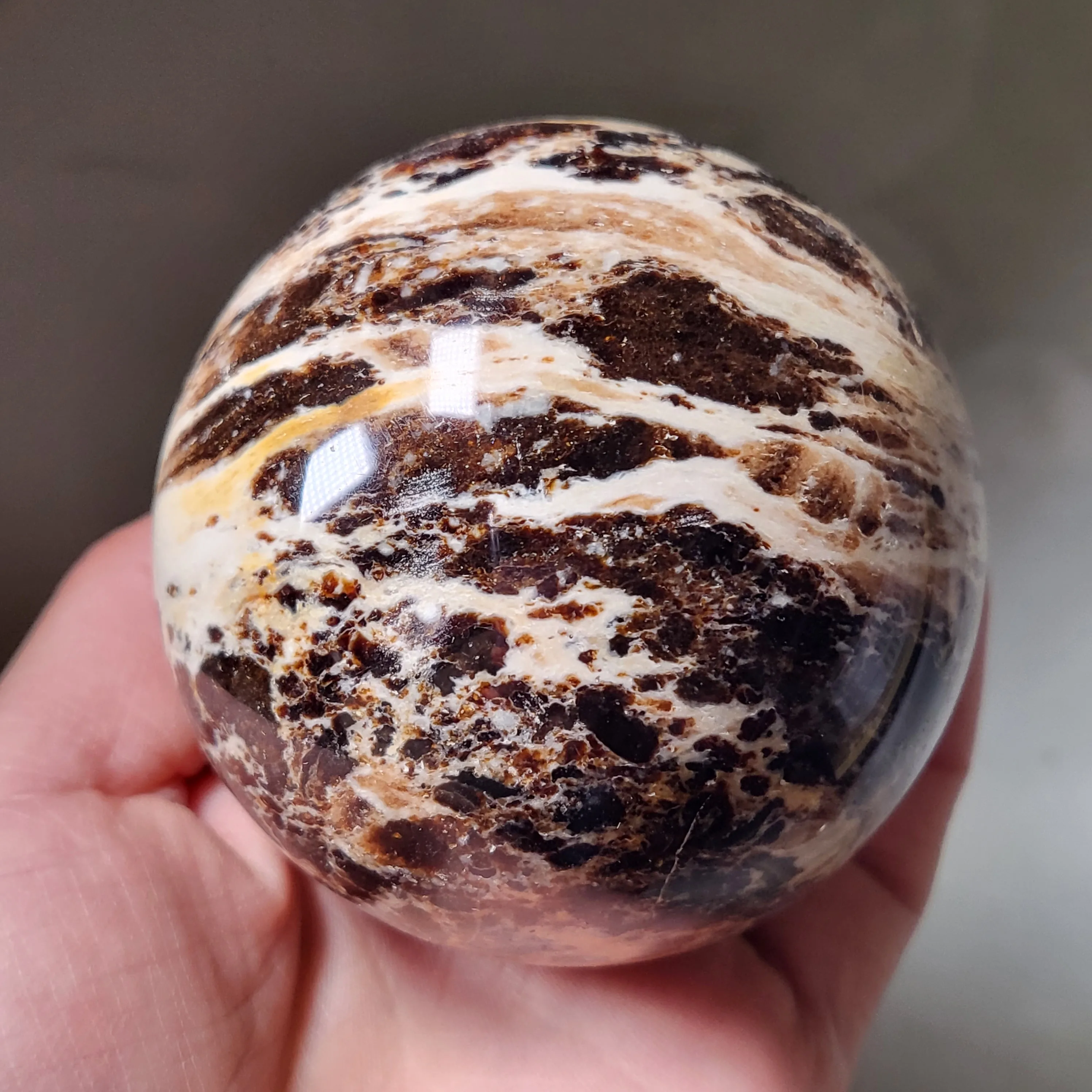 Natural Gray Opal Sphere Meditation Stone Art Collection Striped Mineral Crystal Ornaments