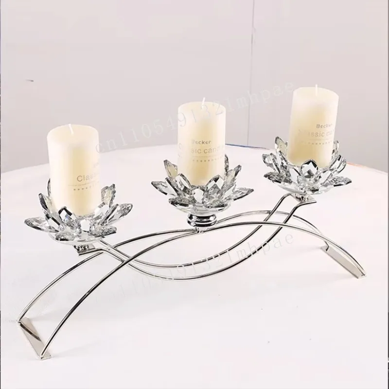 

3 Arm Golden Crystal Lotus Tea Lamp Candlestick Crystal Lotus Pillar Candlestick Dining Table Center
