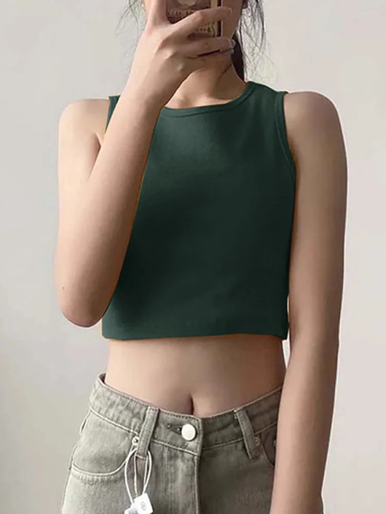 

Summer new ladies retro crop top high waist slimming stretch slim short sleeveless bottoming top