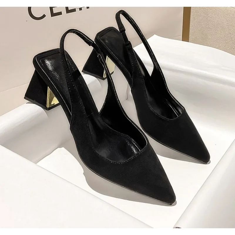 

New Black Sandals Women Summer Fashion Women's Sandals Pointed Pumps Women Shoes Office Dress Shoes Sexy Square Heel High Shoes