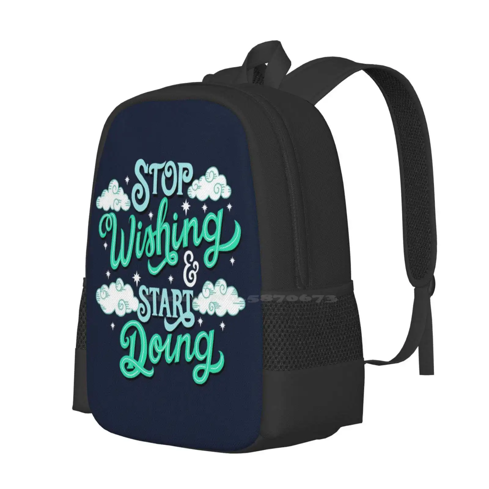 Stop Wishing Start Doing Pattern Design Bag Student'S Backpack Hand Lettering Hand Drawn Type Hand Drawn Letters Hand Letterer