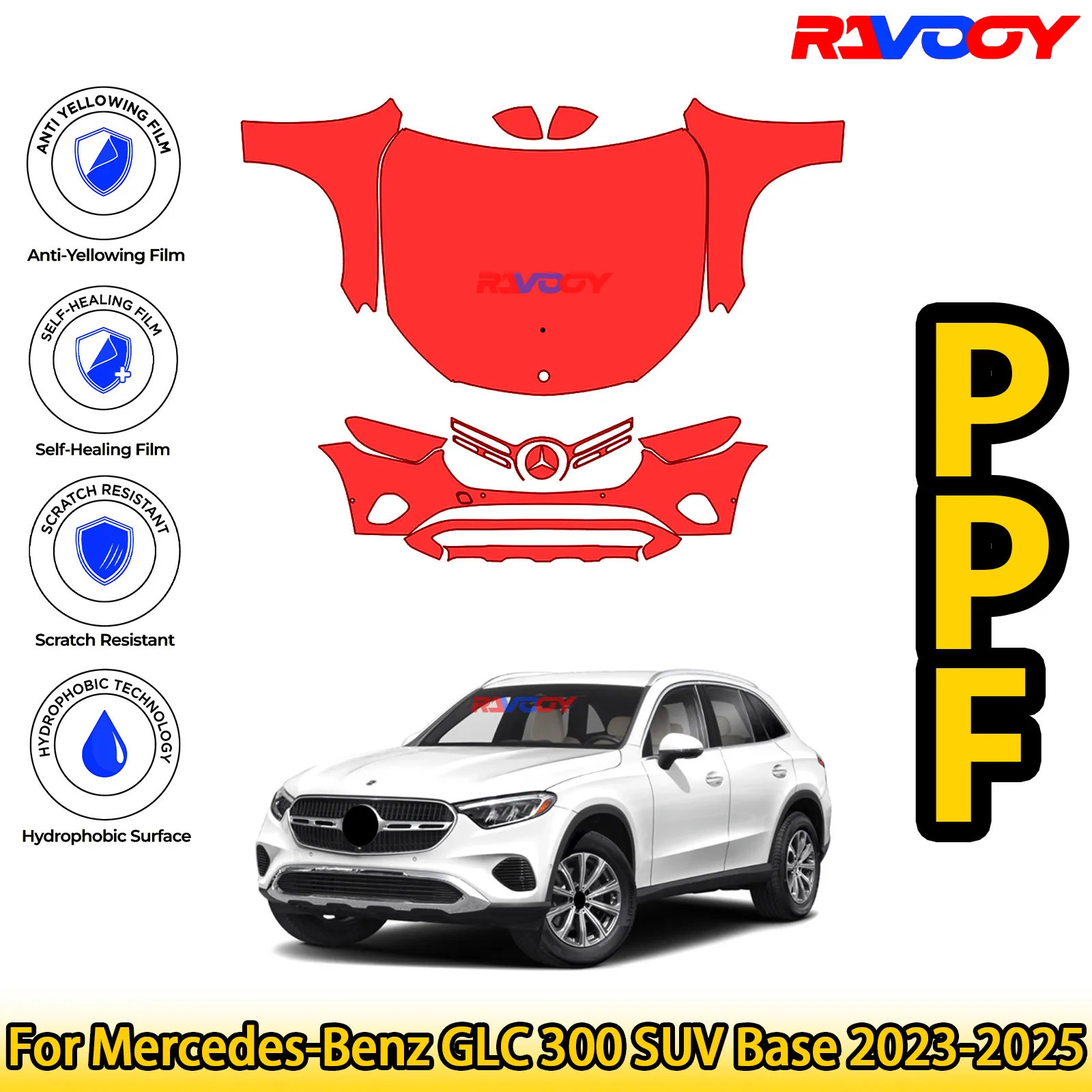 

Для Mercedes-Benz GLC 300 SUV Base 2023-2025 глянцевая матовая черная предварительно вырезанная передняя PPF комплект защитная пленка для краски