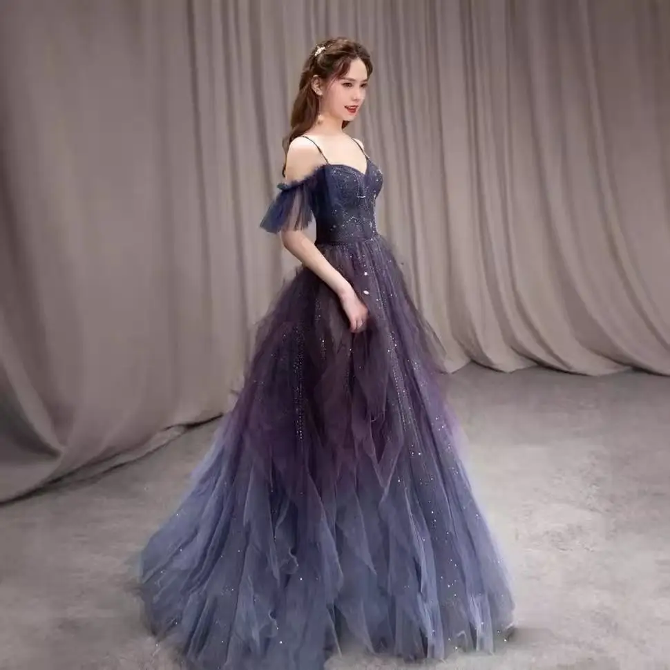 فساتين سهرة بنمط جديد على شكل قلب ترتر أشرطة سباغيتي طول الأرض سحاب خلفي مفتوح مصنوع حسب الطلب للحفلات الراقصة #5