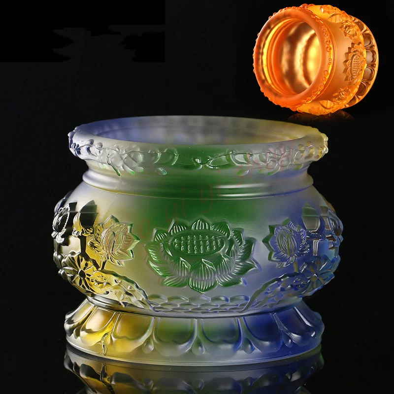 Colorful glass censer,  Household products, feng shui ornaments,  Zen incense burner,  Lotus relief incense burner