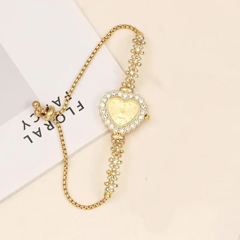 6PCS Set Women Gold Luxury Watch Women Ring Necklace Earring Rhinestone Fashion Wristwatch Casual Ladies Bracelet Watches