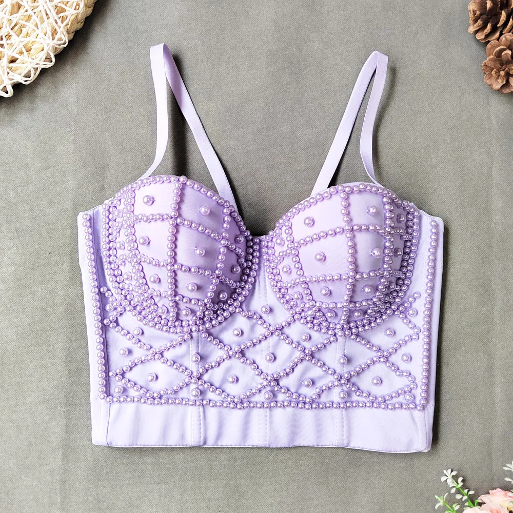 Sexy Short Pearl Strap Vest Women's Outerwear Bared Belly Fishbone Top Cool Sweet Knitted Tube Top for Ladies