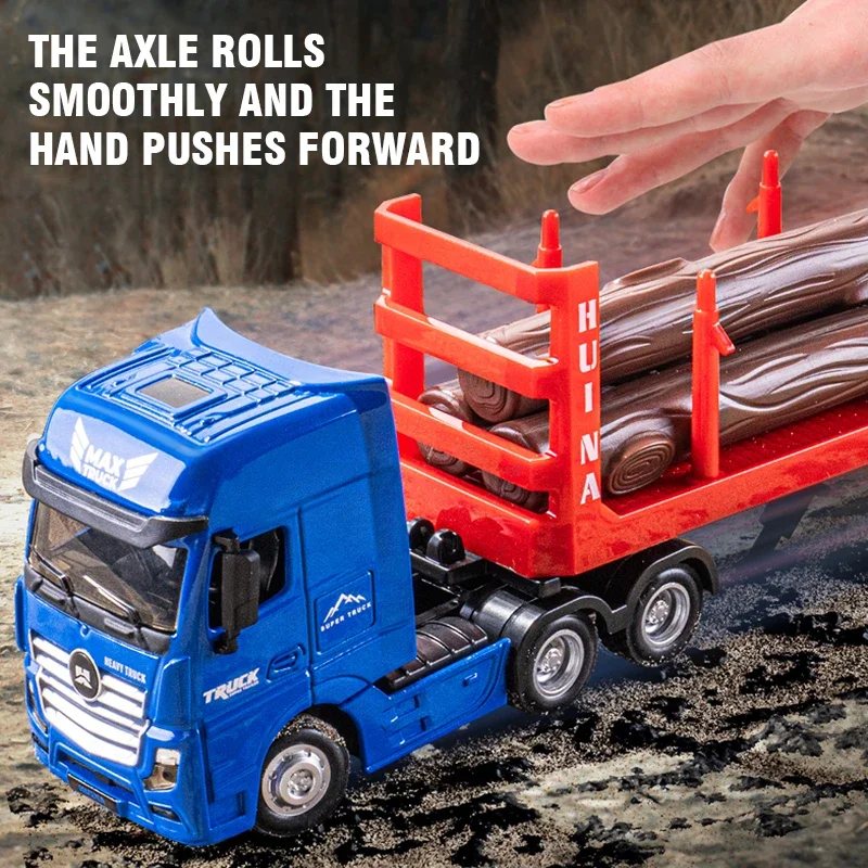 Huina 1:50 Alloy Dump Truck Diecast Pull Back Engineering Vehicle Timber Transporter Car Model Collection Toy Kid Xmas Gifts