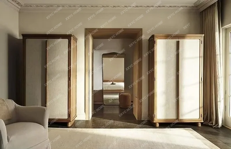 XX retro old oak bedroom double door wardrobe  simple living room color matching cabinet balcony locker