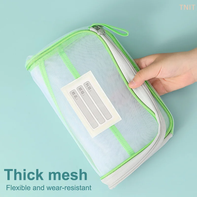 [J]A4 Stationery Storage Bag Double-layer Mesh Zipper Bag Large Capacity Organizer Folders School Office Supplies Stationary Bag
