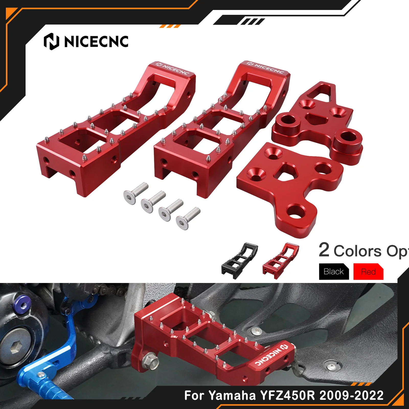 

1Pair NICECNC Foot Pegs Pedals For Yamaha YFZ450R 2009-2022 YFZ450X 2010-2011 Heavy Duty Non-slip Off Road Modification Parts