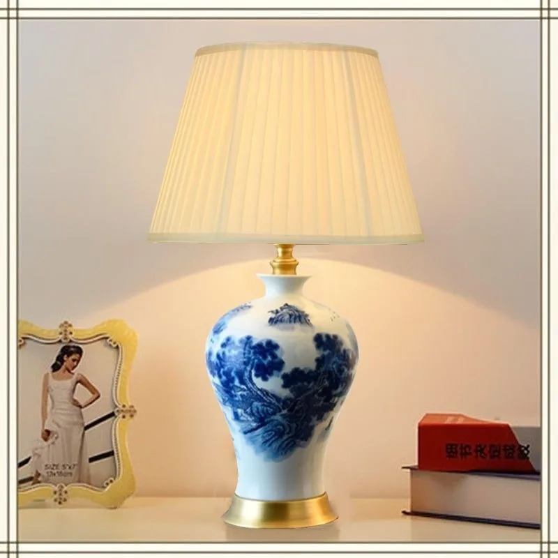 

Blue and White Landscape Ceramic Vase Table Lamp for Living Room Bedroom Study Room Decoration Light Floor Lamp LED Room Decor