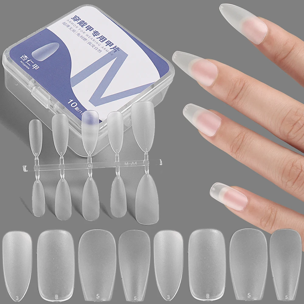 100Pcs False Nails Coffin Ballerina Fake Nails Frosted Matt Full Cover Clear Tips Extension Forms Stick On Nails Supplies NTDTX