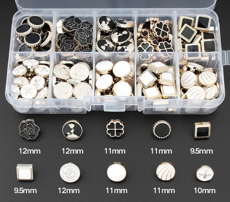 100pcs Fashionable Buttons 8-12mm Gold Color Plastic Shank Button Blouse Sweater Accessories Various Styles