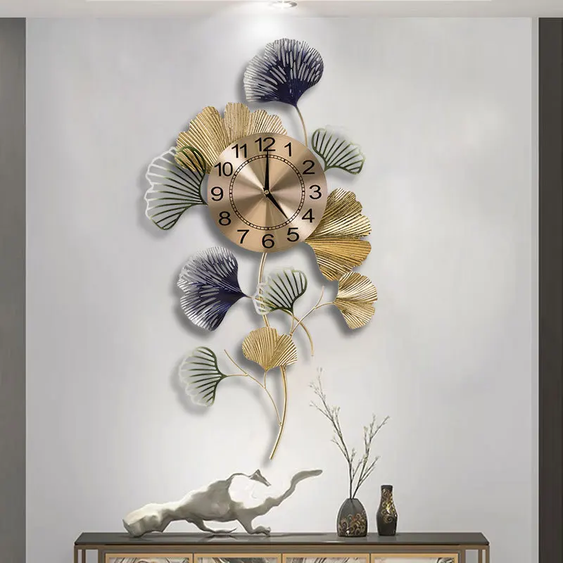 

New Chinese creative wall clock ginkgo biloba clock living room entrance aisle modern style light luxury art wall clock