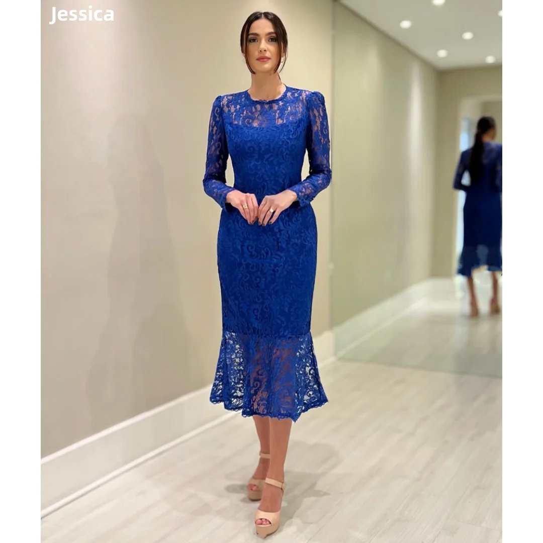 

Jessica Blue Elegant Wedding Dress Lace Long Sleeves For Women Prom Dresses Mermaid Formal Occasions Bespoke Occasion Dresses