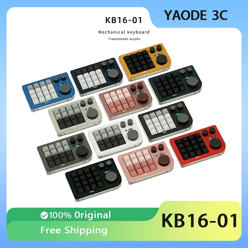 

DOIO KB16-01 16 Key Mini Number Mechanical Keyboard with 3-Knobs Keypad OLED Screen Customization Portable Office PC Peripherals